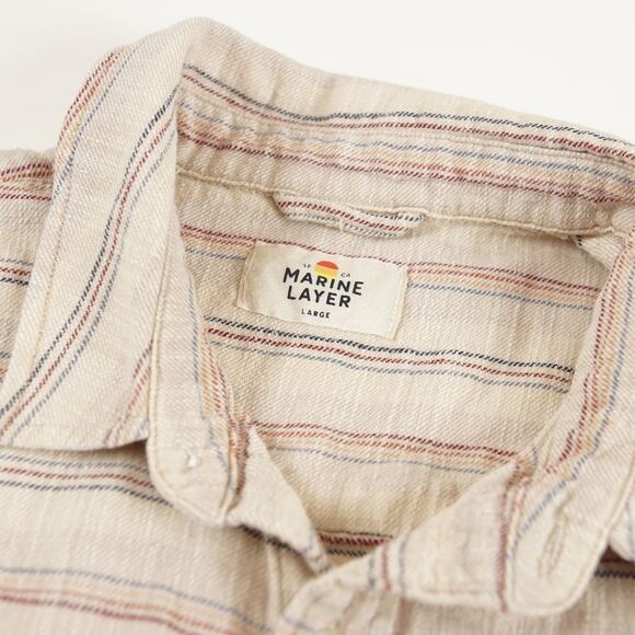 Marine Layer Bold Stripe Selvage Textured Cotton Short Sleeve Button Shirt Sz L - Picture 5 of 7